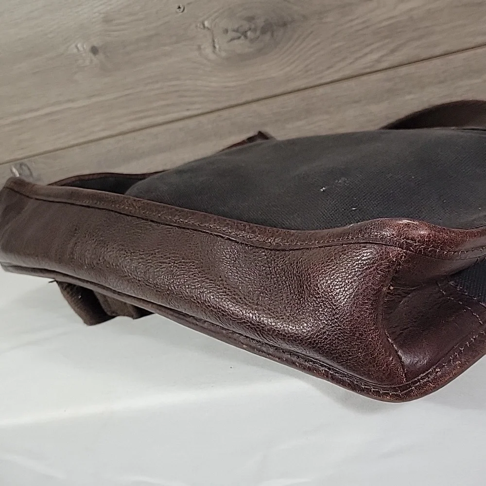 Will Leather Goods Black Brown Canvas Leather Briefcase Messenger Bag Tote